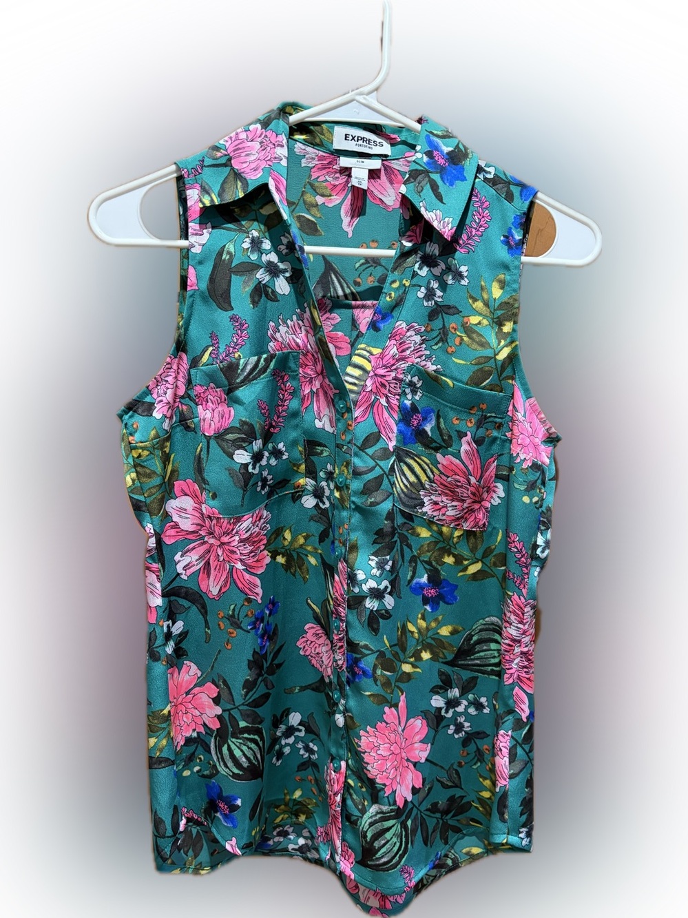 Express Portofino Slim Fit Tropical Floral Sleeveless Blouse XS